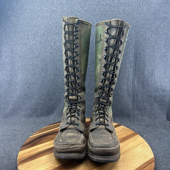 VTG WC Russell Moccasin Boots Camo Turkey Hunt Snake Proof 17” Tall Mens Sz 7.5D main image 6